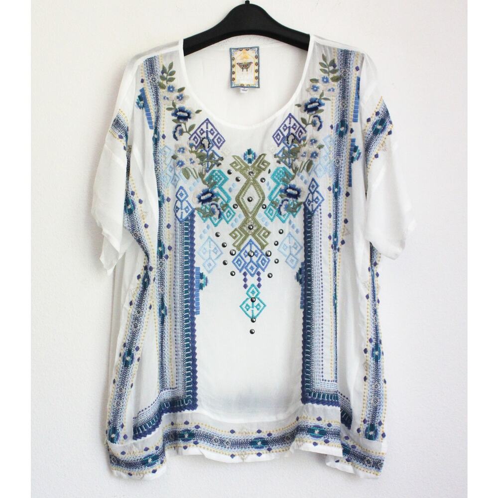 NEW JOHNNY WAS Mariafe Blouse, Rayon Top, Size L